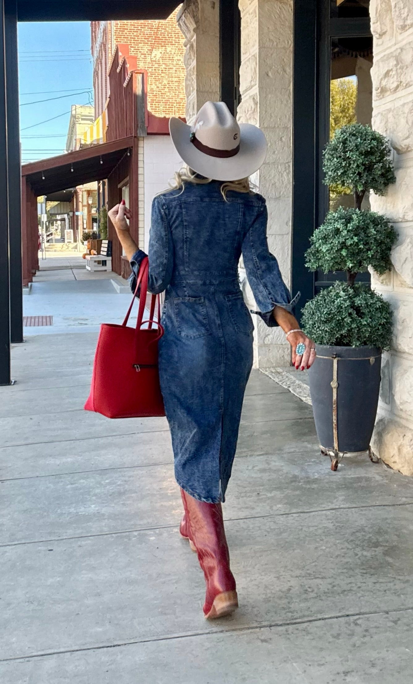 Denim Long Dress with Slit and Button- Down Collar Denim Long Dress with Slit and Button- Down Collar